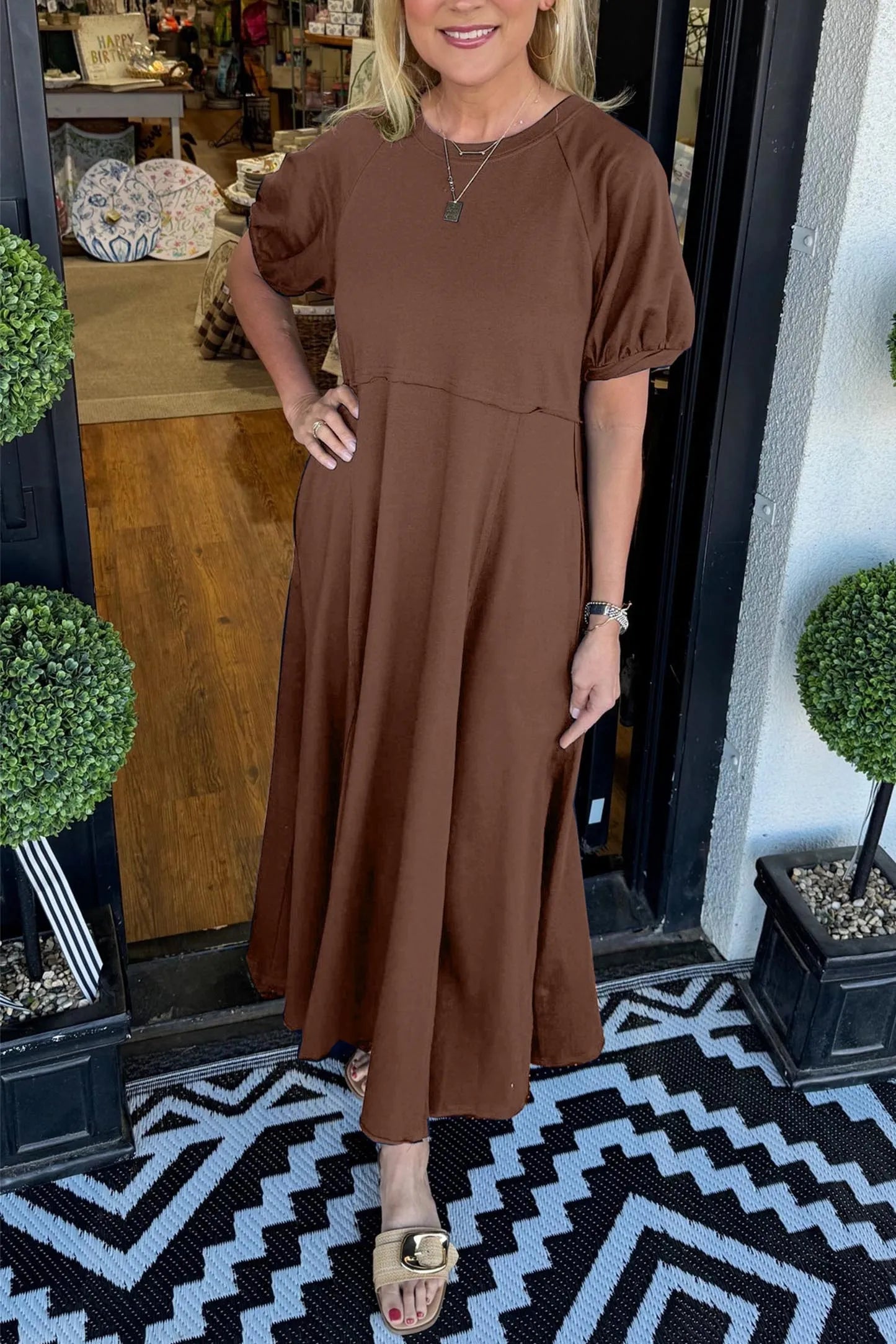 Octavia | Puff Sleeve Round Neck Maxi Dress