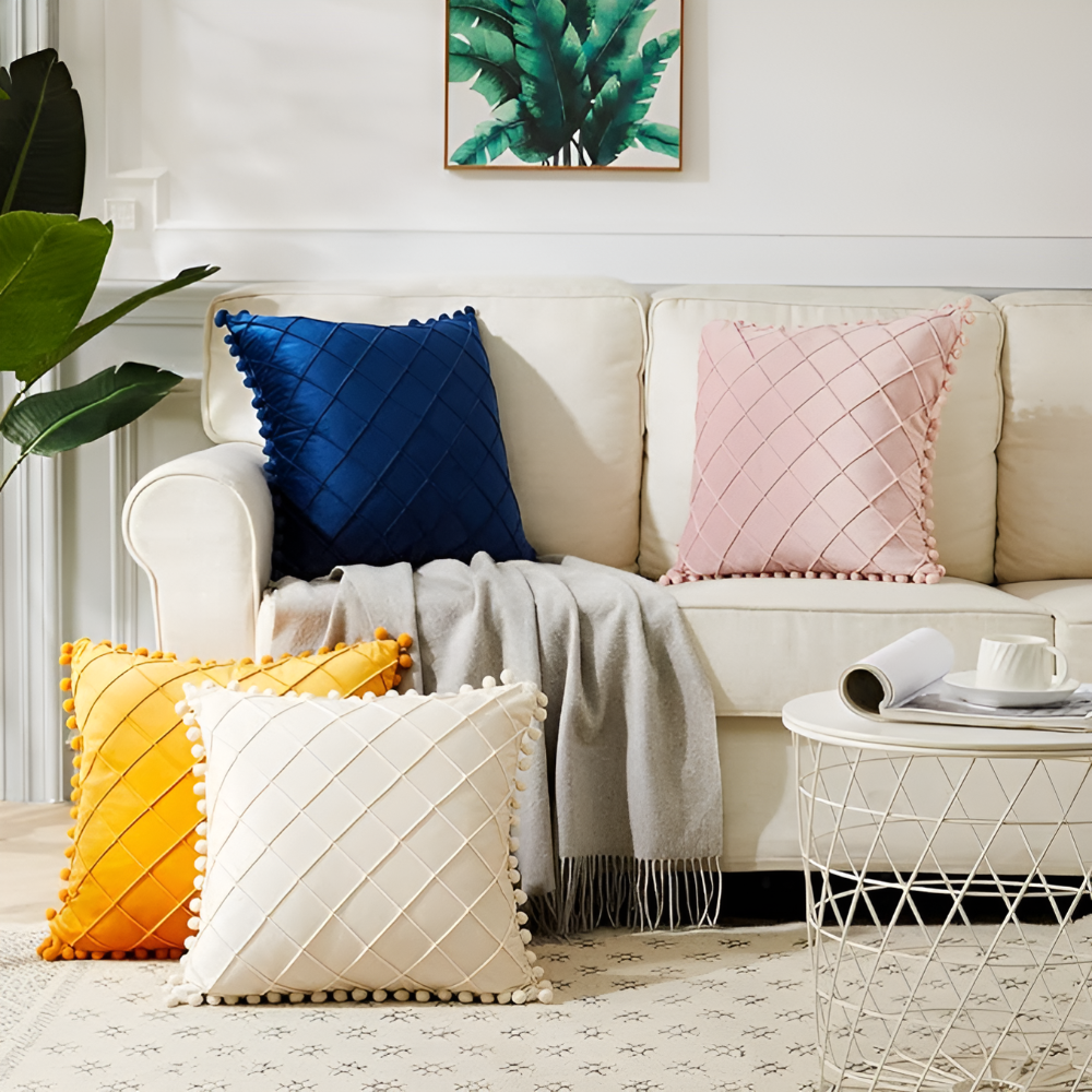 Quilted Luxe Cushion Cover with Pom
