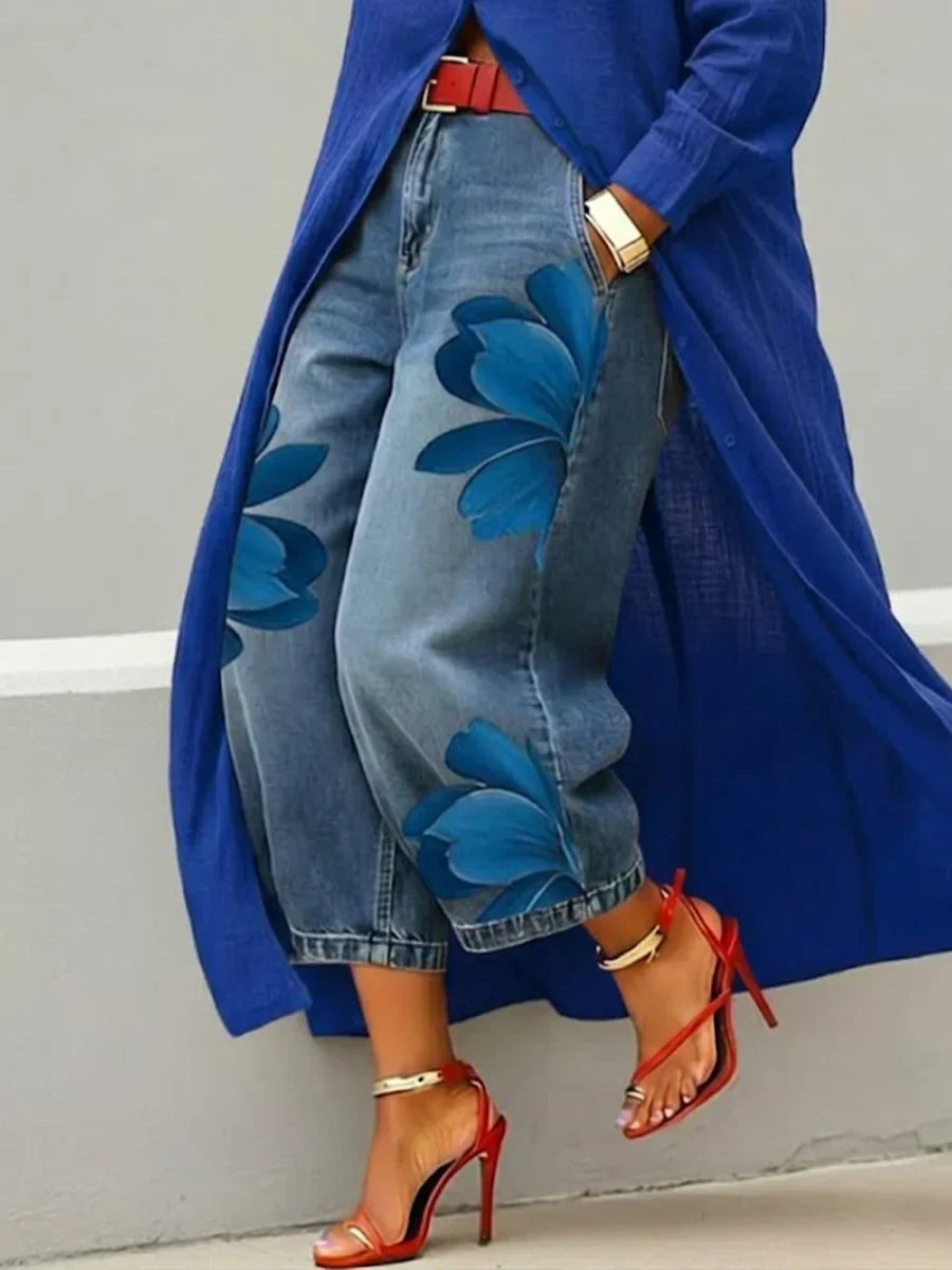 Mallory | Stylish Shirt Dress and Floral Jeans Set