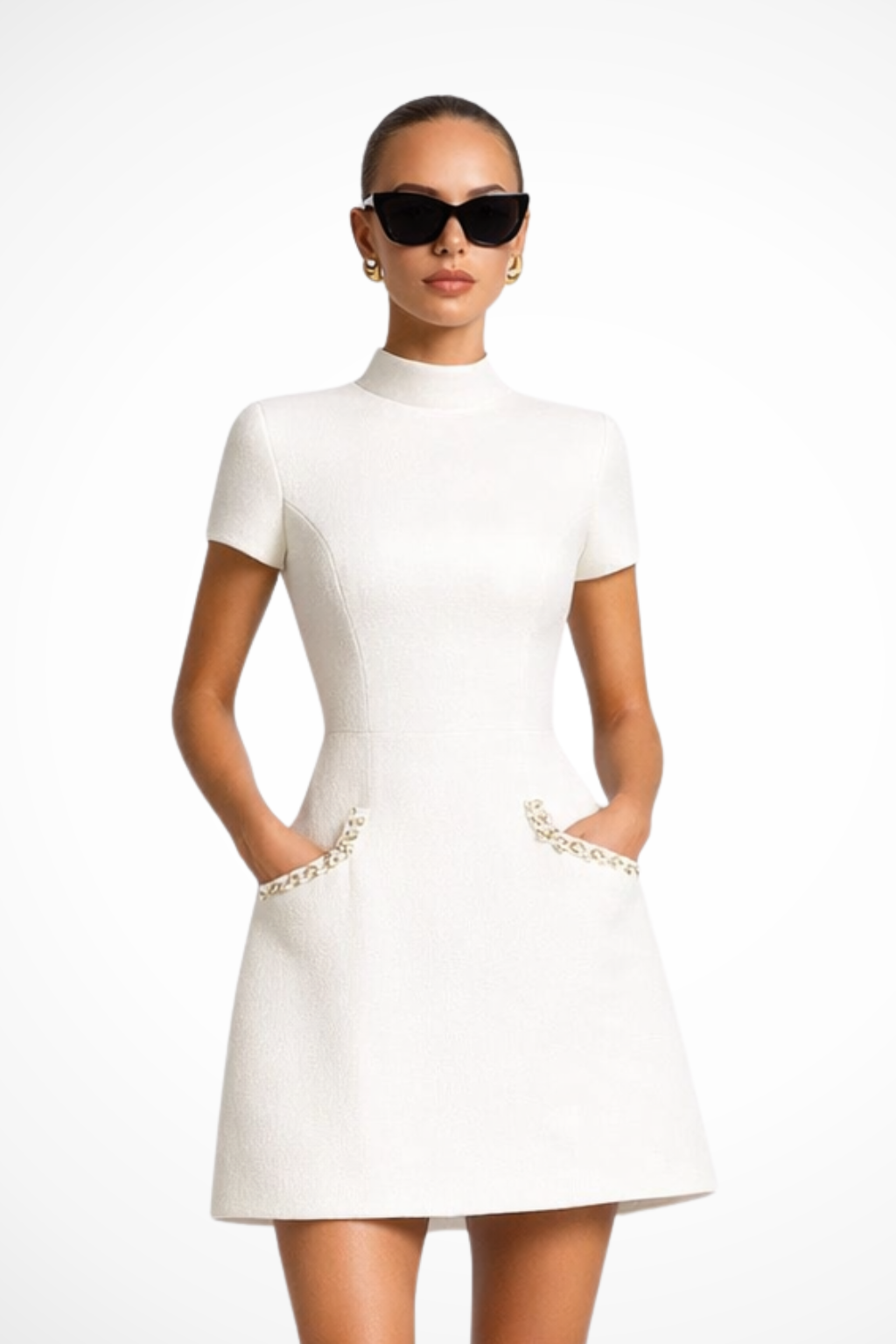 Brianna | Women's Pearl Trim Mini Dress with Pockets