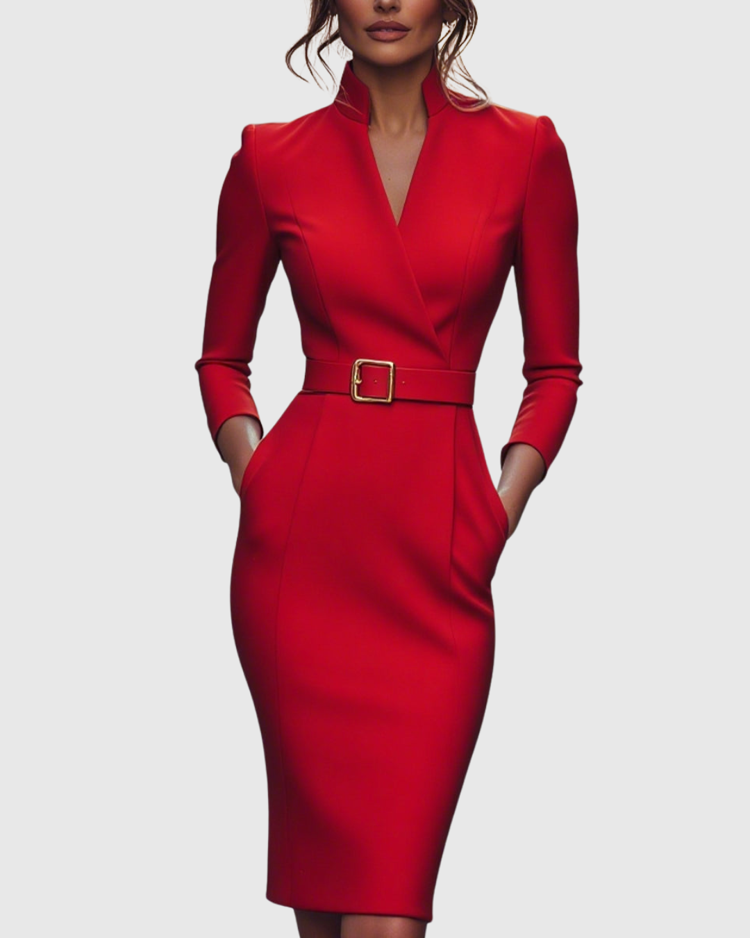 Sheila | Women's Midi Dress with Mock Wrap Neckline
