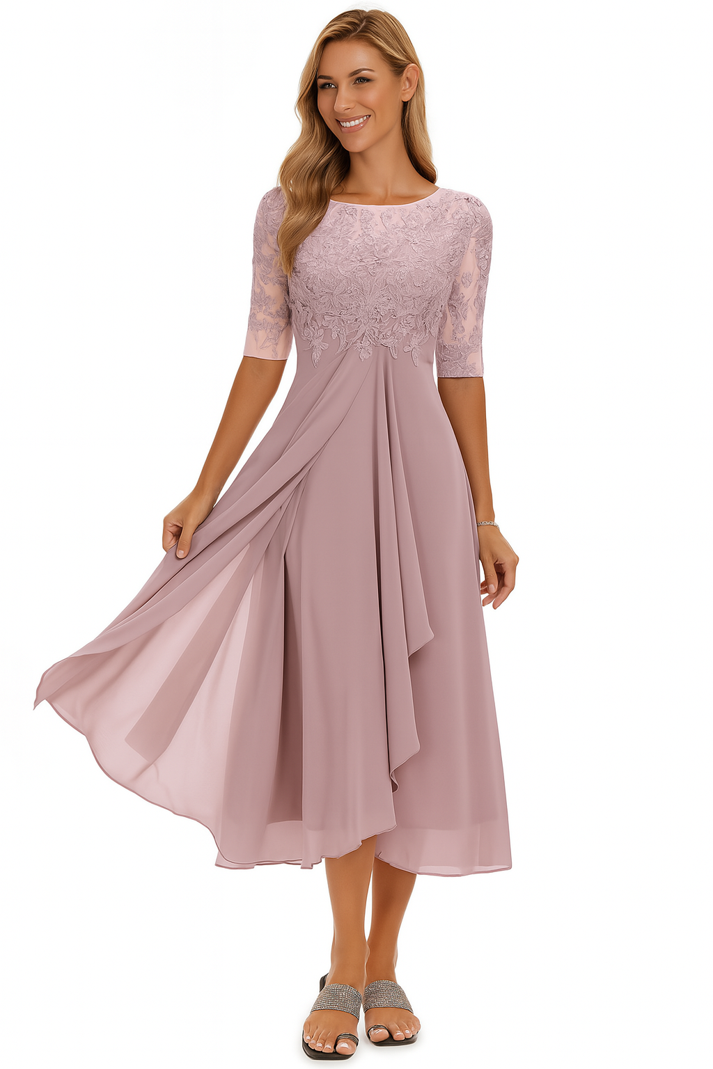 Margaret | Women's A-Line Midi Summer Dress with Textured Upper
