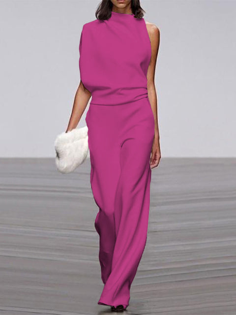 Maisy | Elegant Sleeveless Draped Wide-Leg Jumpsuit