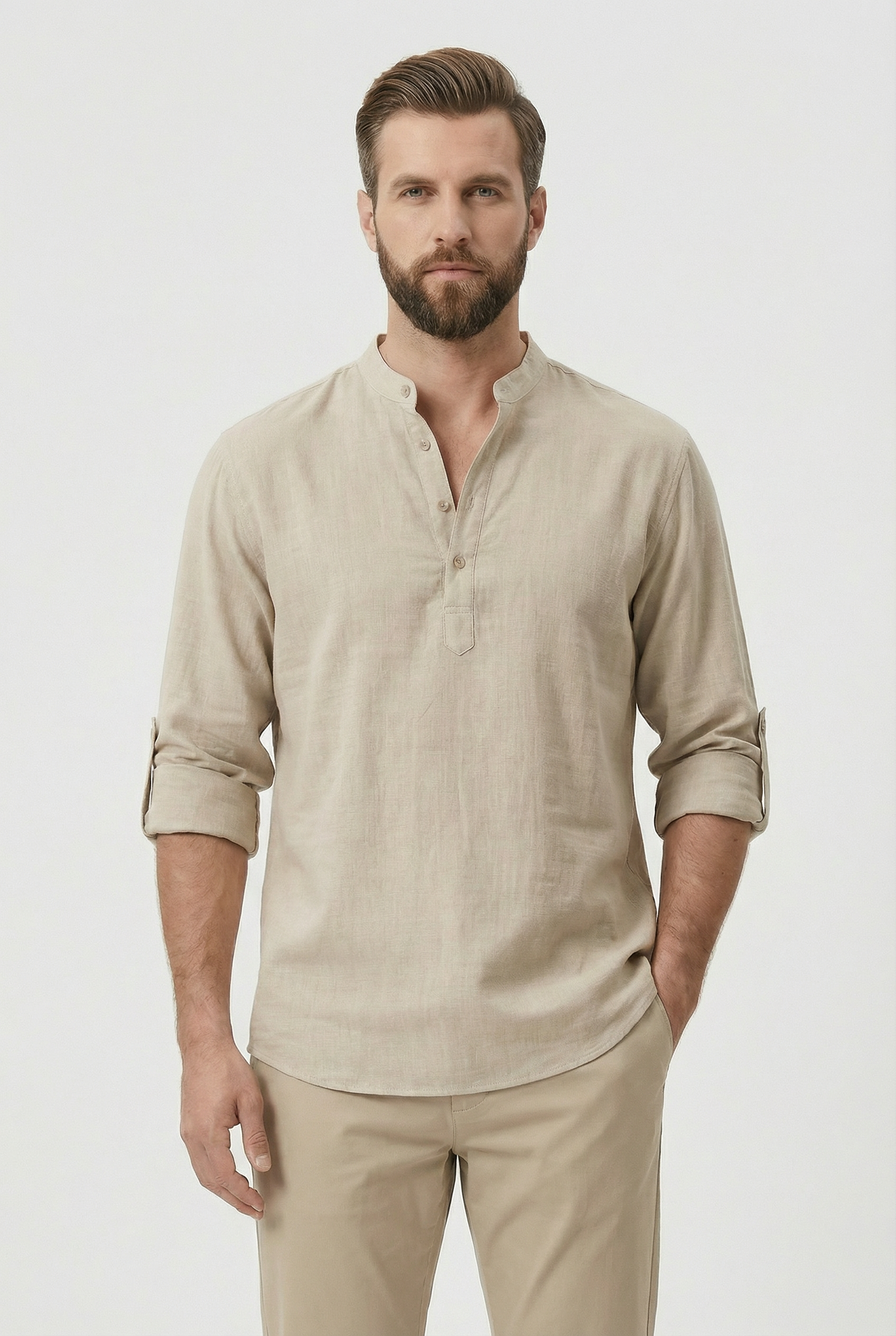 Robert | Men's Linen Rolled-Up Sleeve Summer Shirt