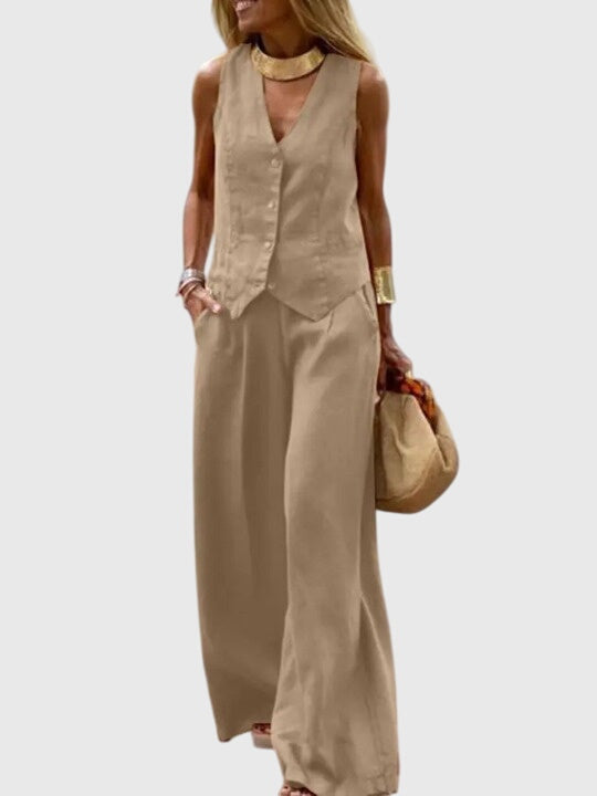 Mia | Women's Elegant Two-Piece Set with Wide-Leg Pants