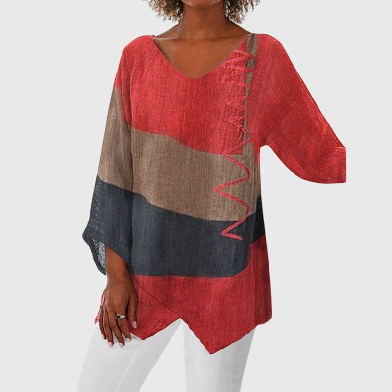 Nina | Women's Flattering V-Neck Top with Artistic Print