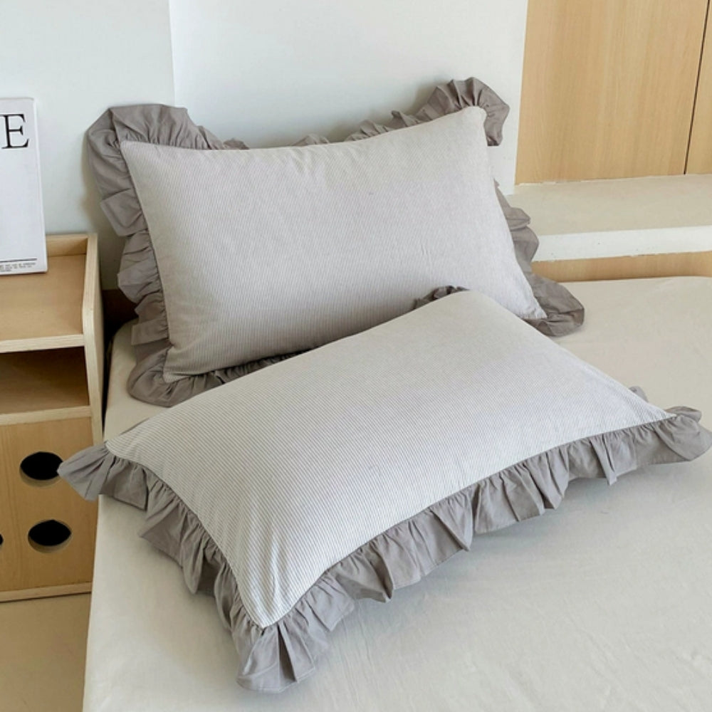 Striped Ruffled Lace Pillowcases in Multiple Colours