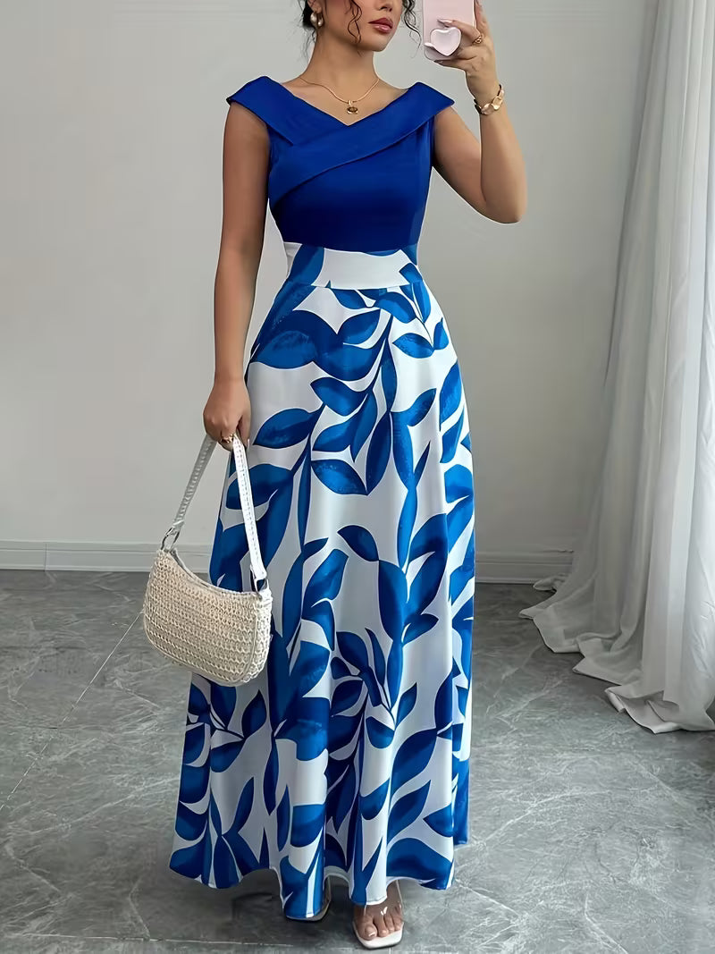 Ilanna | Sleeveless Leaf Print Maxi Dress