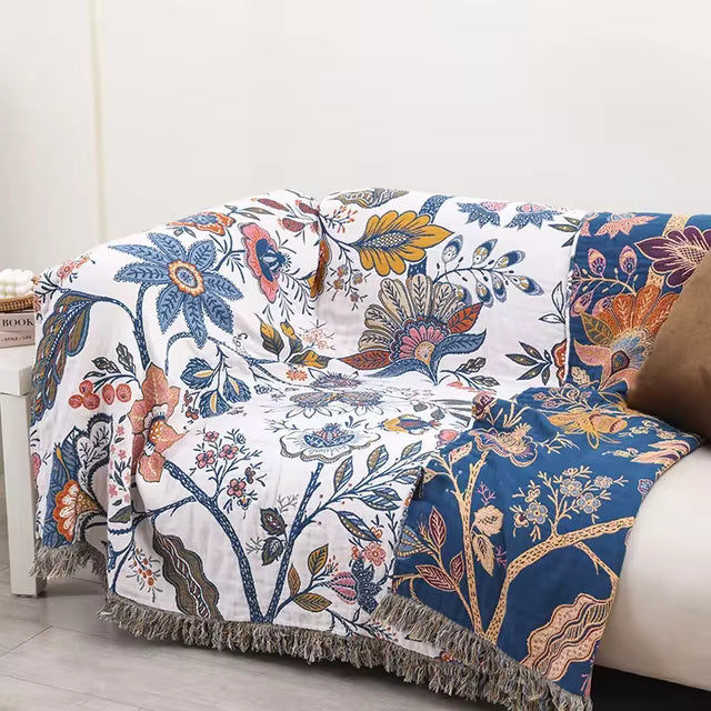 Rustic Artistic Flora Blanket | 100% Cotton Floral Blanket