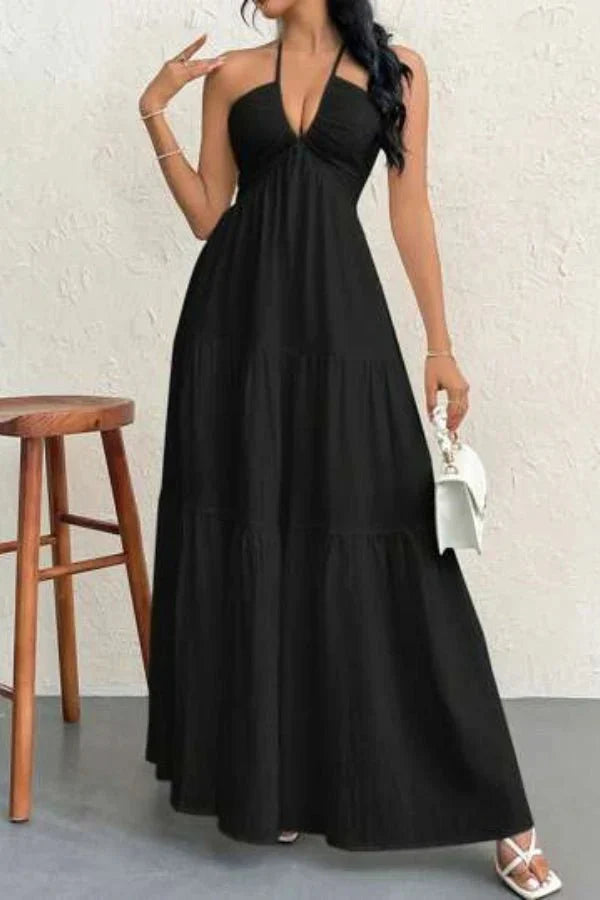 Women's Evening Halter Maxi Dress with Open Back