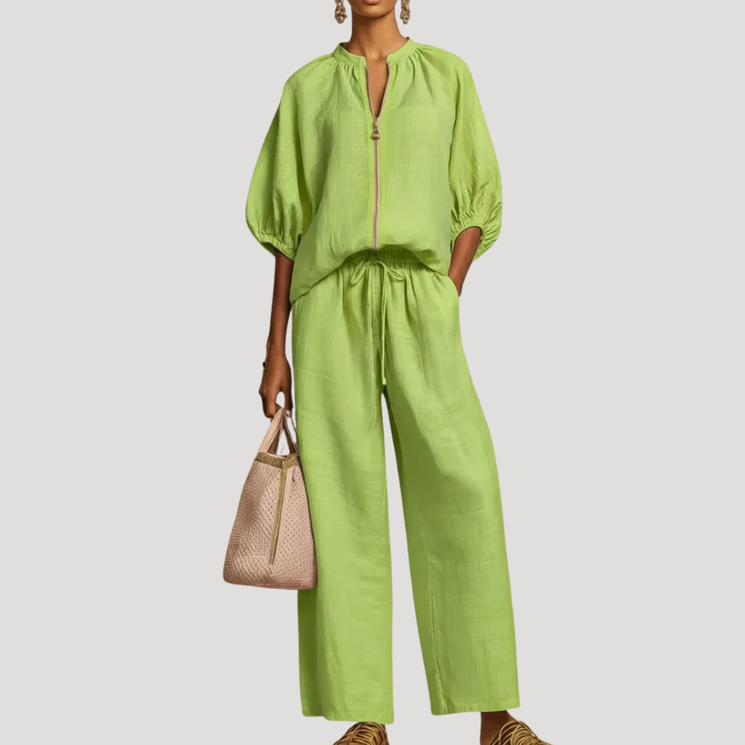 Women's Summer Co-Ord Set Relaxed Blouse Wide Leg Trousers Lightweight Fabric