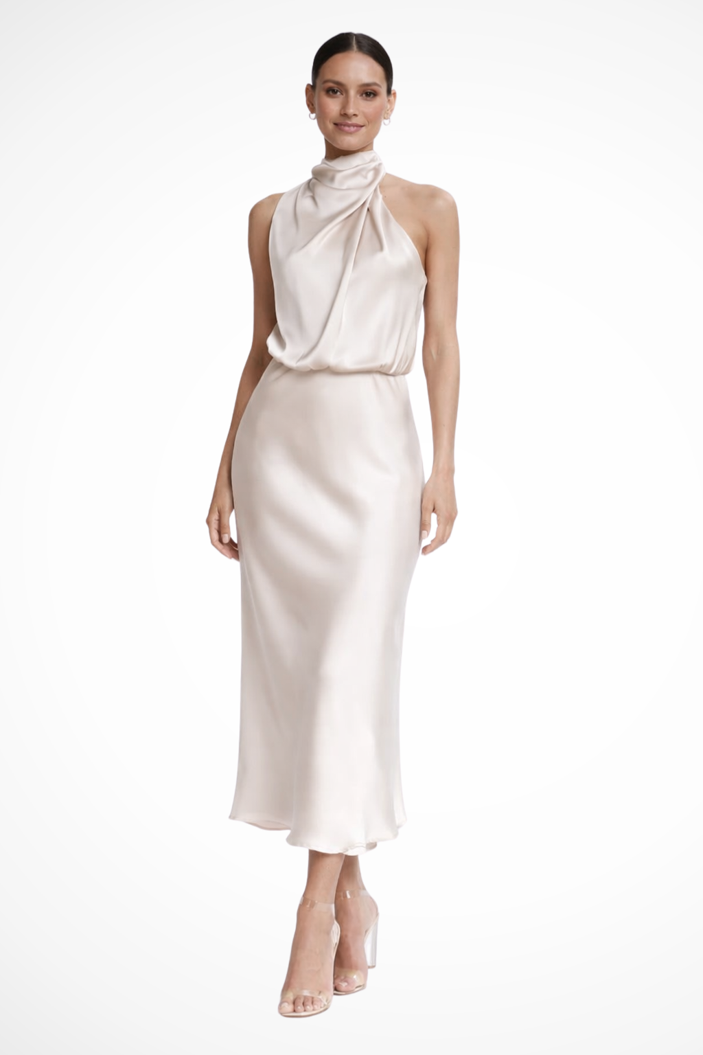 Amelia | Women's Satin Halter Neck Midi Dress