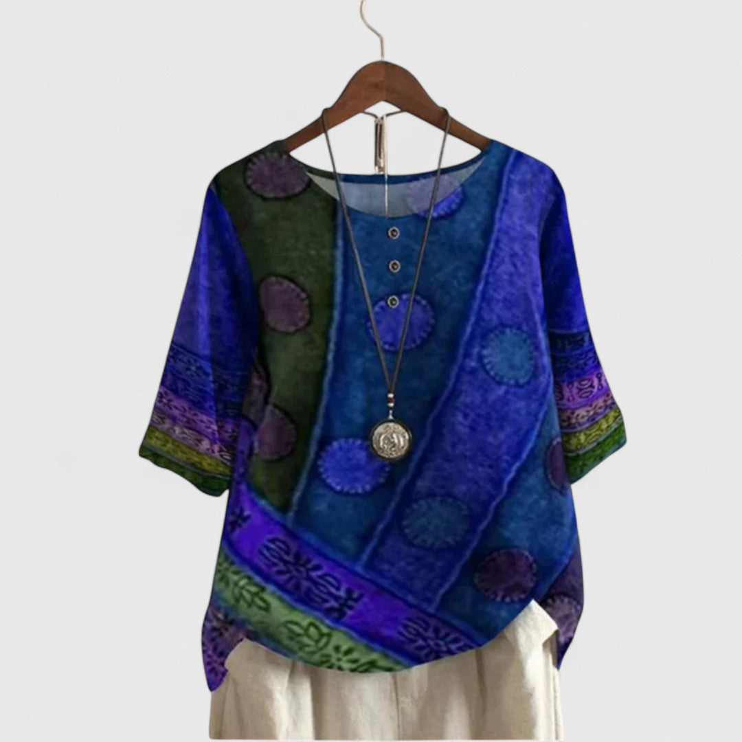 Ava | Women's Boho Patchwork Top with Buttons