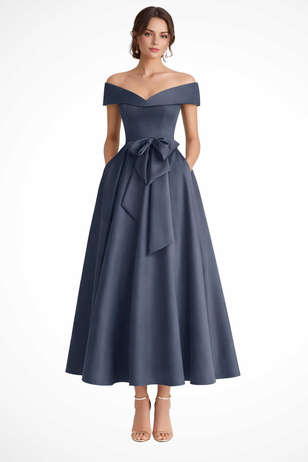 Tara | Women's Formal Off Shoulder A-Line Midi Dress
