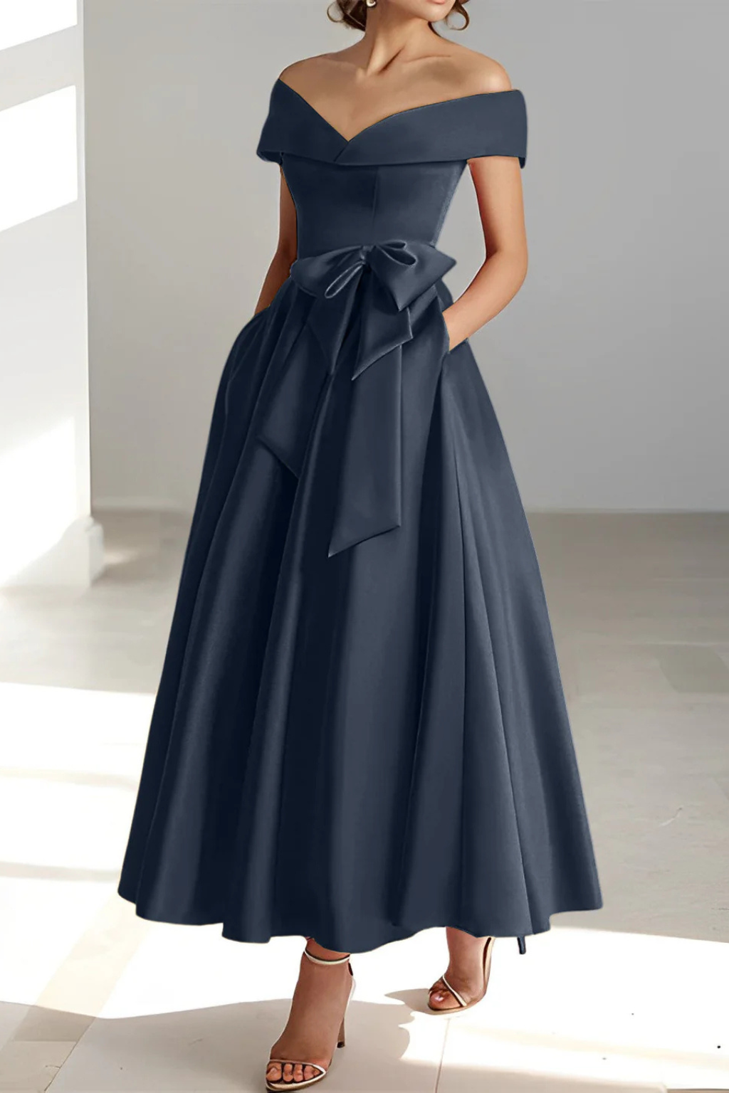Tara | Women's Formal Off Shoulder A-Line Midi Dress