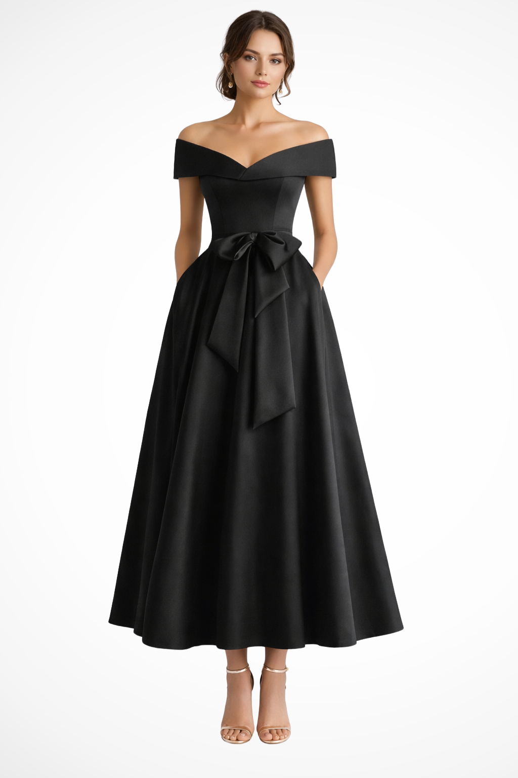 Tara | Women's Formal Off Shoulder A-Line Midi Dress