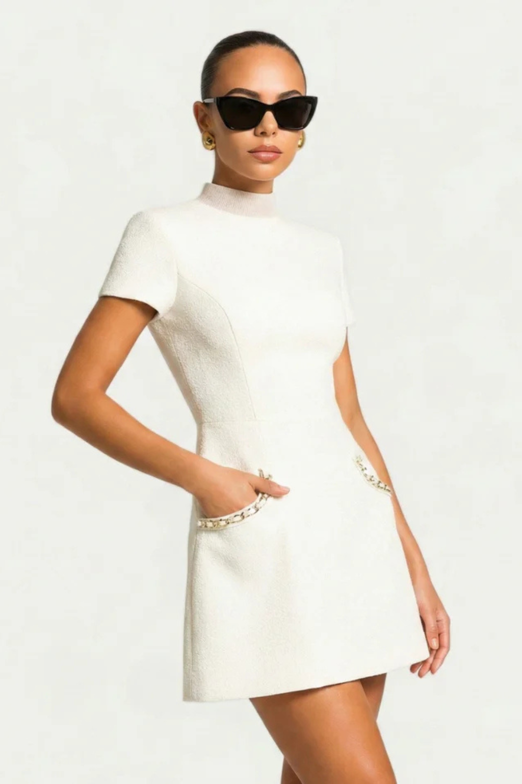 Brianna | Women's Pearl Trim Mini Dress with Pockets