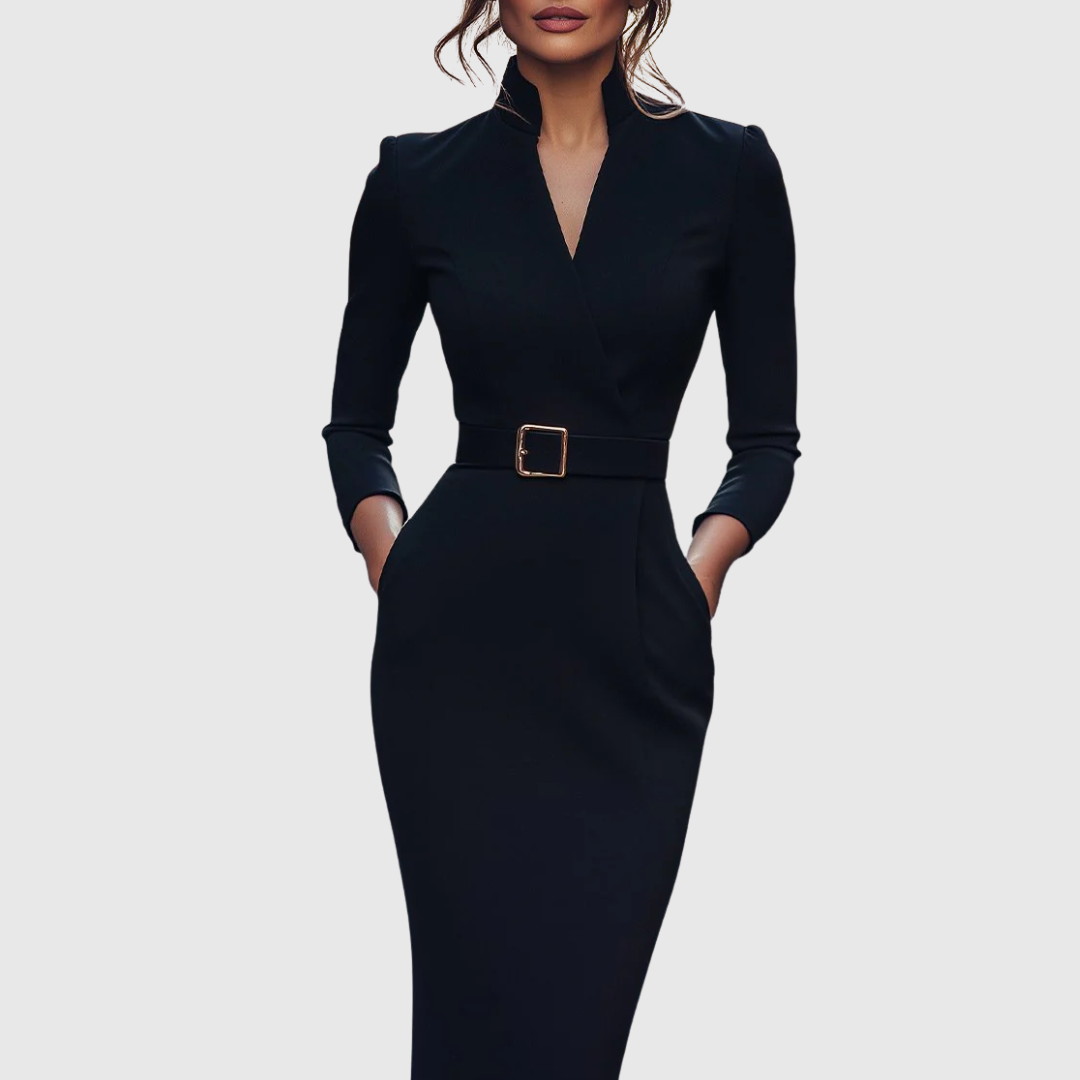Sheila | Women's Midi Dress with Mock Wrap Neckline