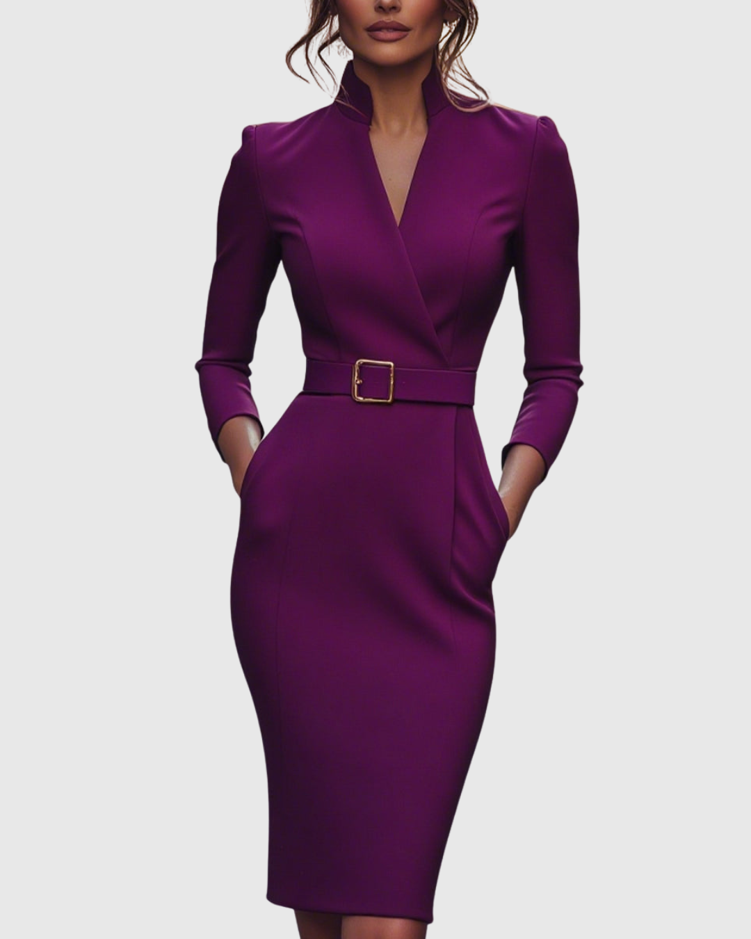Sheila | Women's Midi Dress with Mock Wrap Neckline