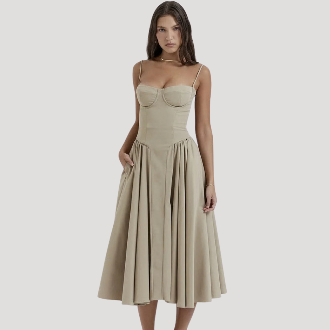 Clara | Women's Midi Dress with Structured Bodice