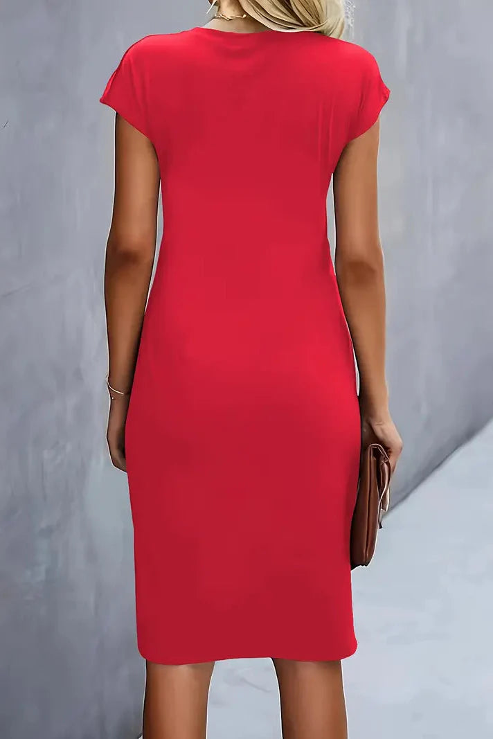 WOMEN’S PROM DRESS | RUCHED MIDI EVENING OUTFIT