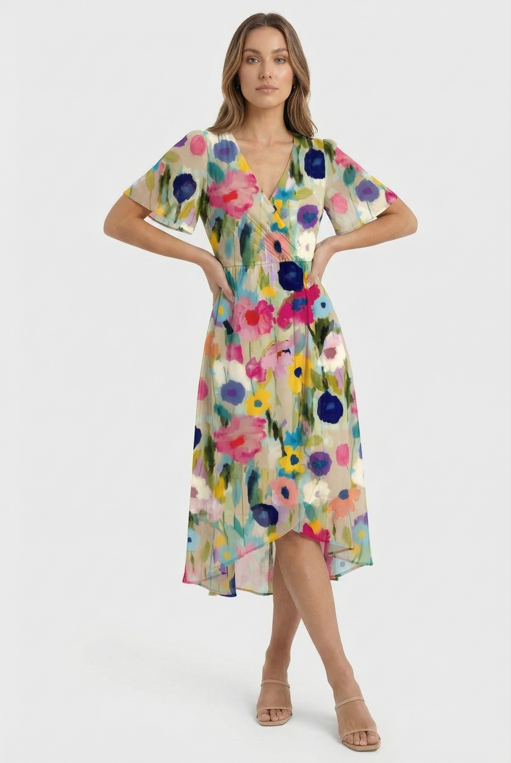 Ella | Women's Linen Floral Midi Dress