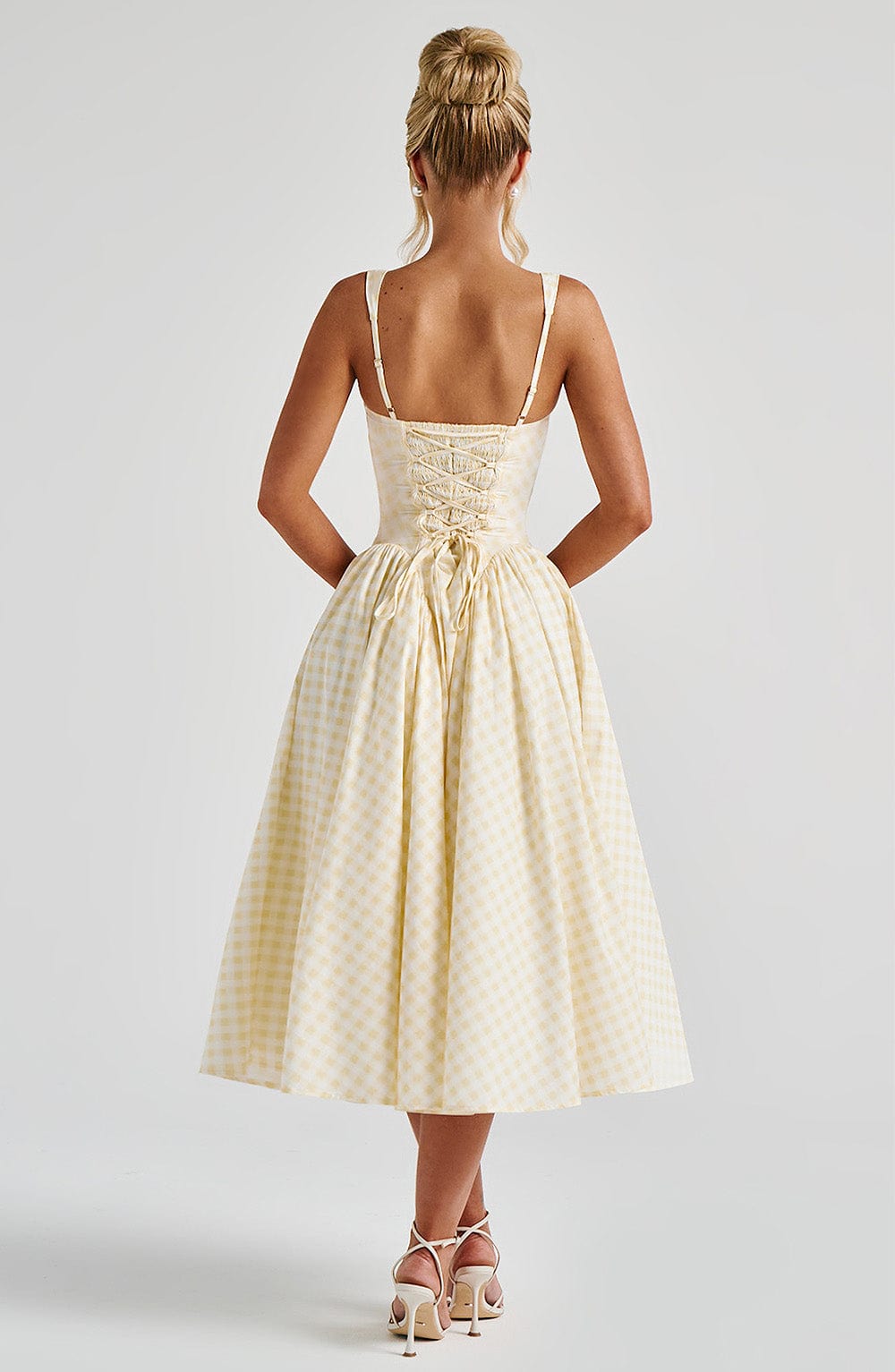 Grace | Women's Gingham Midi Dress with Adjustable Straps