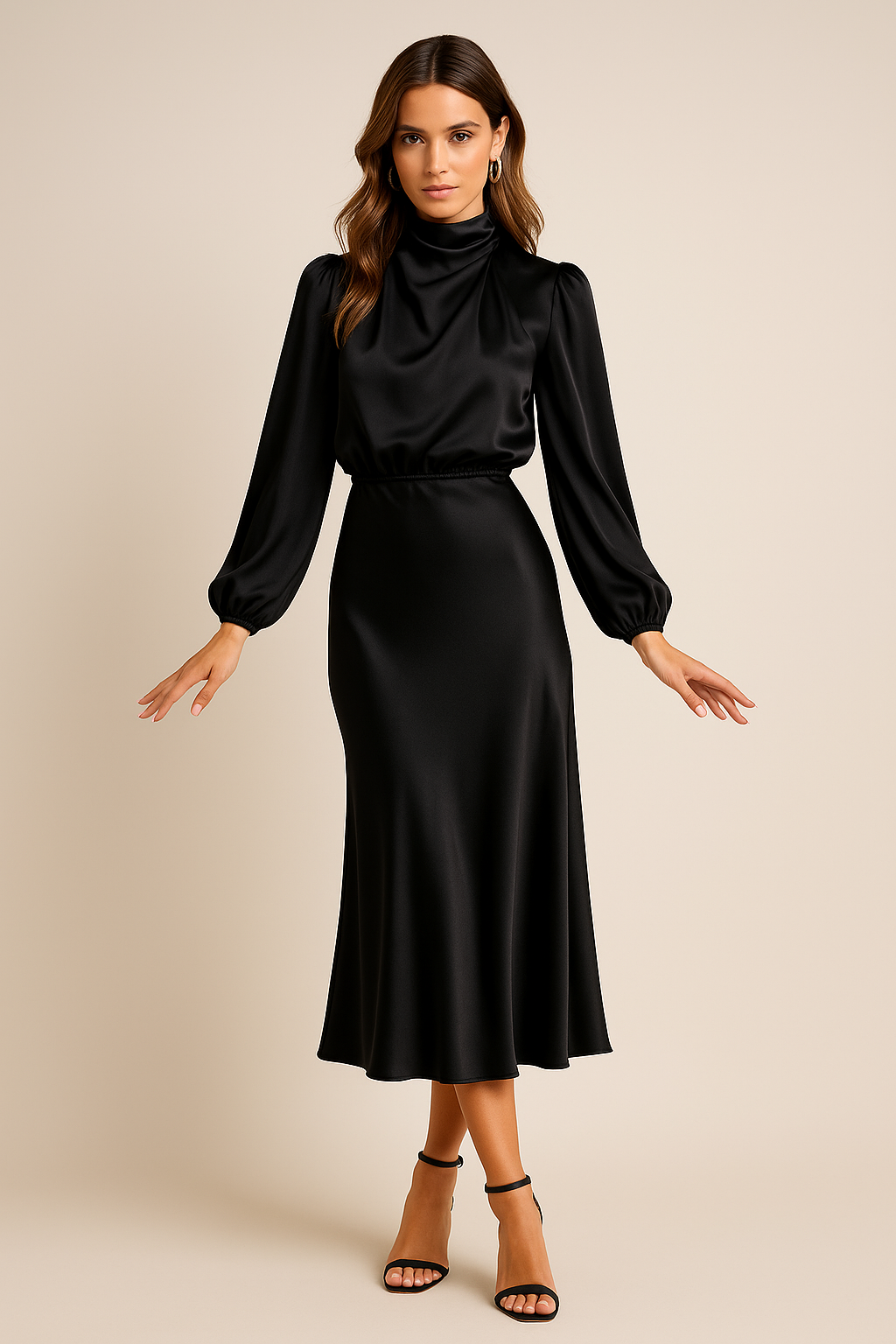 Kira | Women's Cotton Blend High Neck Midi Dress
