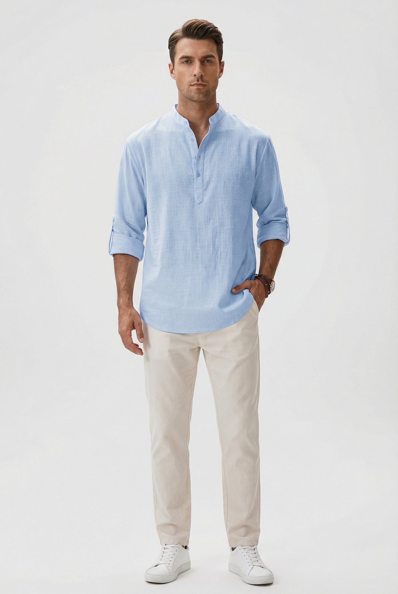 Robert | Men's Linen Rolled-Up Sleeve Summer Shirt