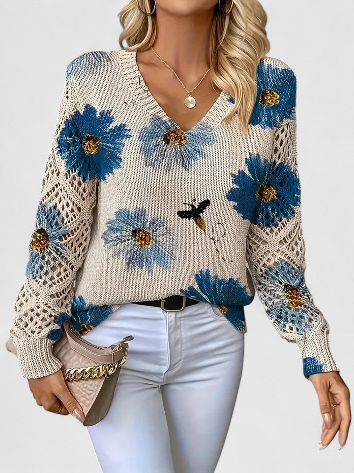 Lila | Women's Floral Knit Cardigan with V Neckline