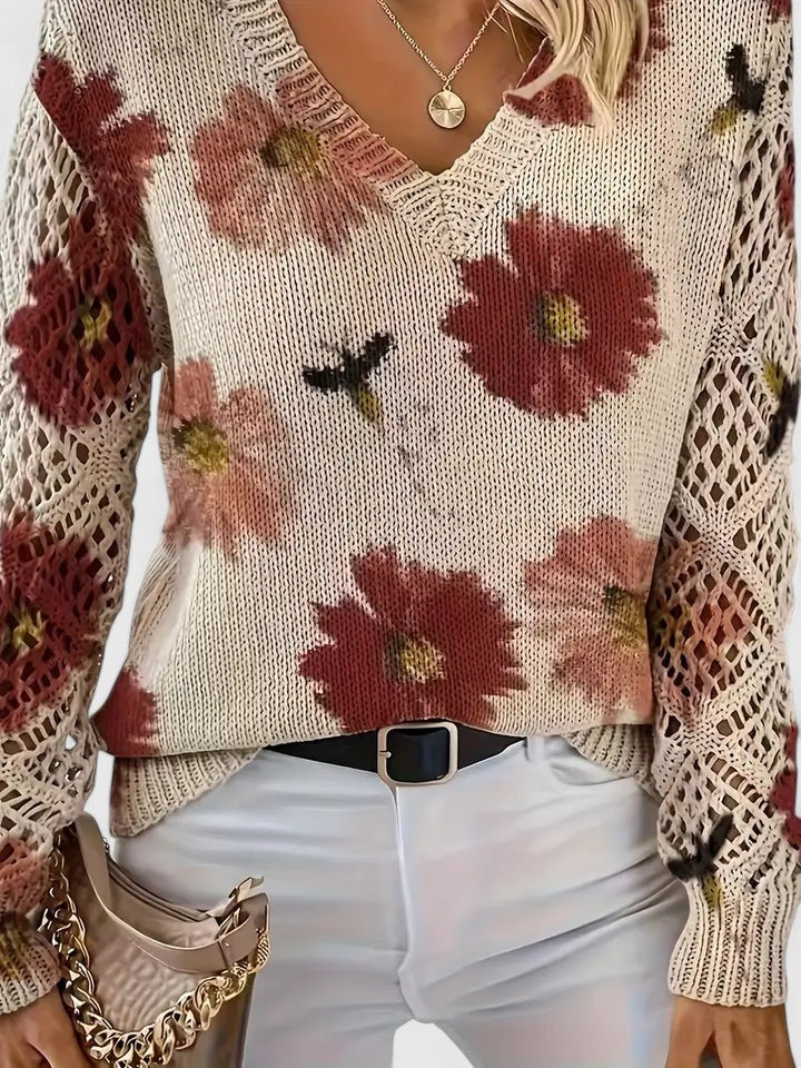 Lila | Women's Floral Knit Cardigan with V Neckline