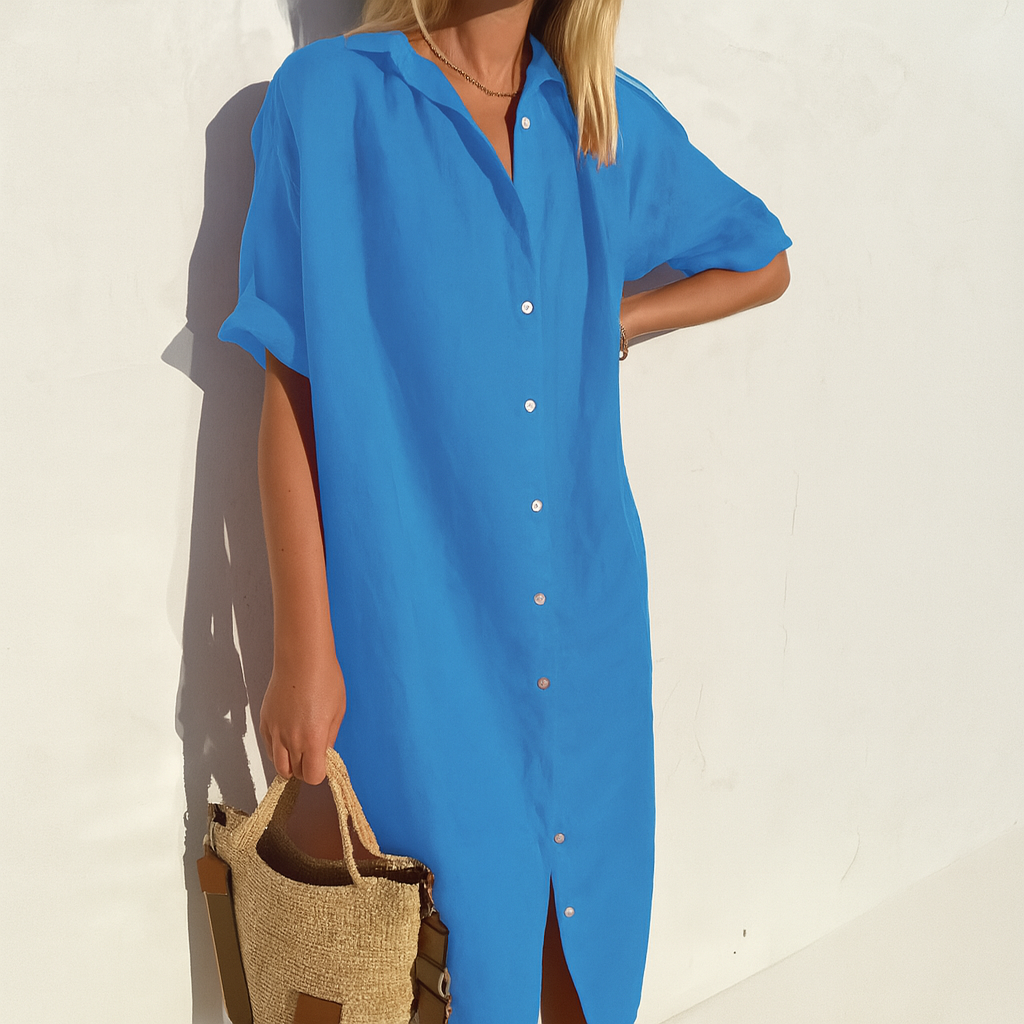 Lila | Women's Linen Relaxed Fit Midi Shirt Dress