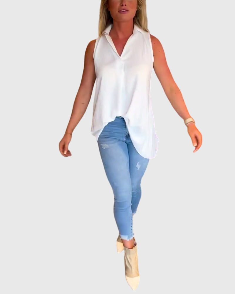 Lina | Women's Ruffle Lapel Sleeveless Top
