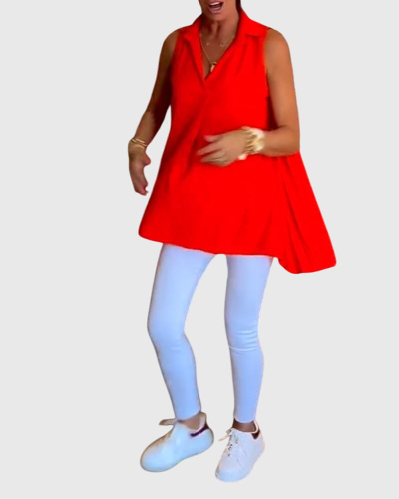 Lina | Women's Ruffle Lapel Sleeveless Top
