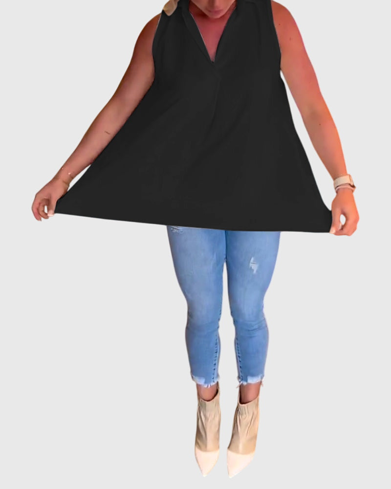 Lina | Women's Ruffle Lapel Sleeveless Top