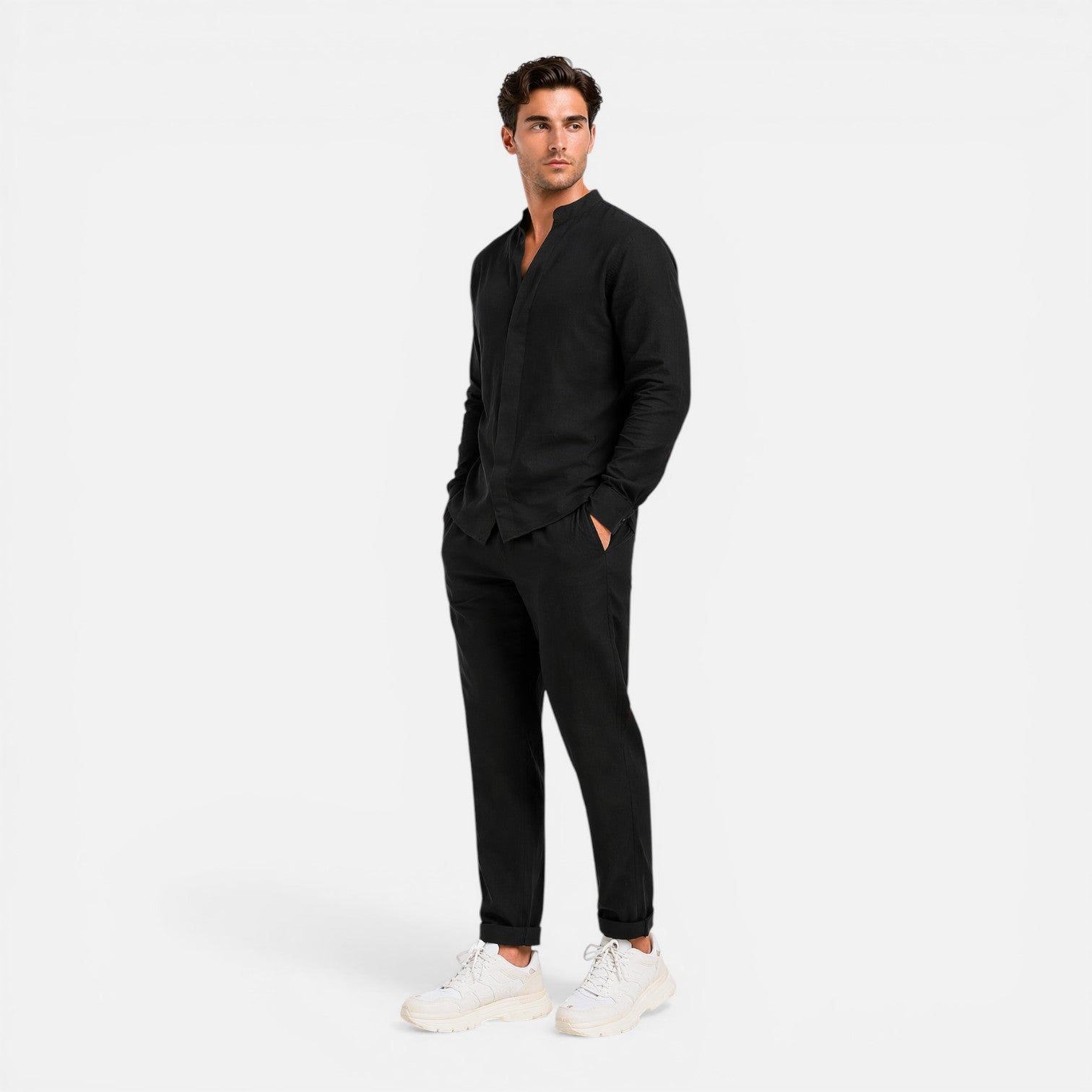 Men's Outfit Linen Set Relaxed Fit Shirt Trousers Lightweight Business Casual Fashion