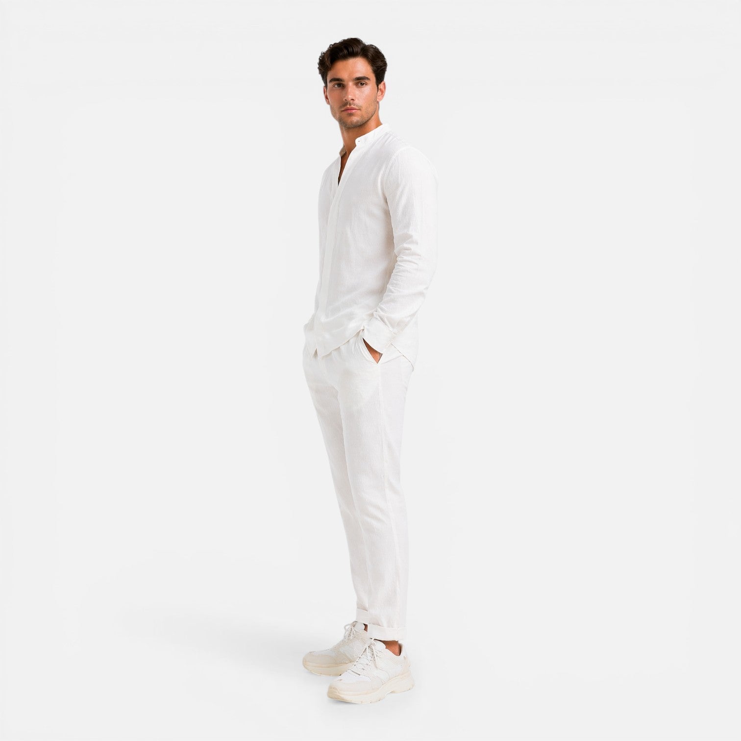 Men's Outfit Linen Set Relaxed Fit Shirt Trousers Lightweight Business Casual Fashion