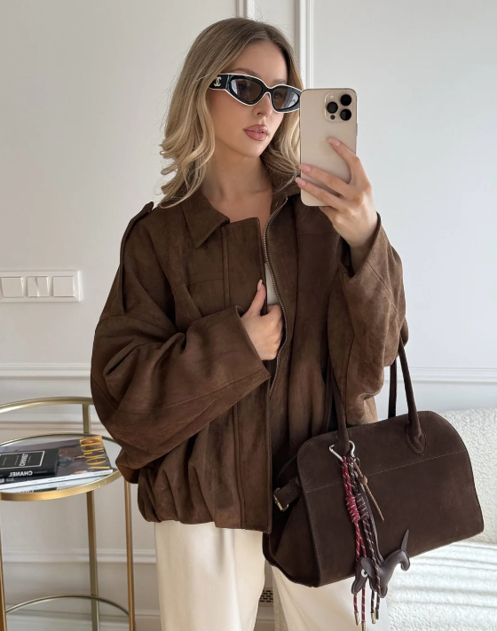 Jacket Women - Oversized Relaxed Jacket with Dropped Shoulders