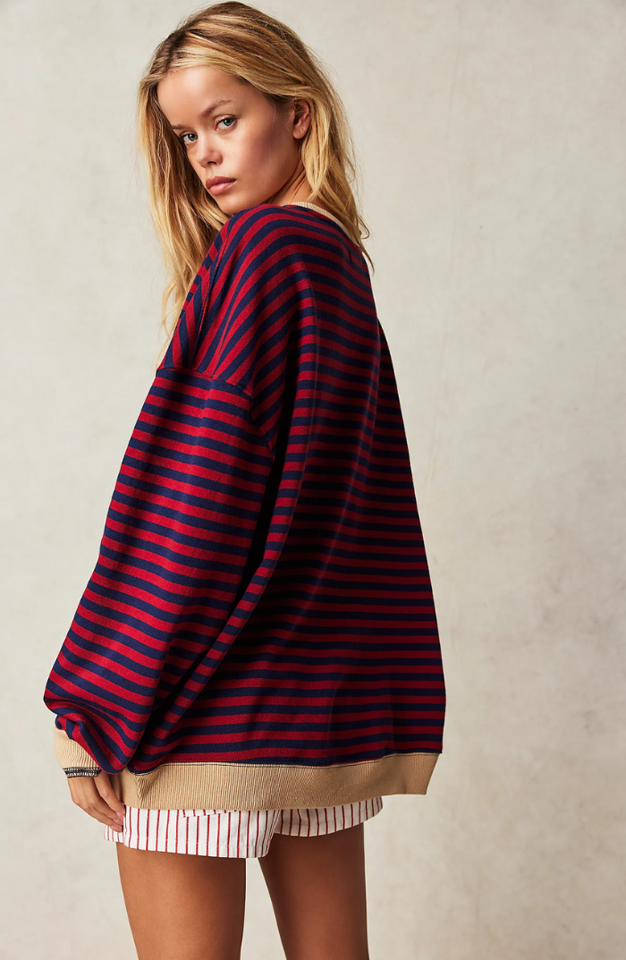 Sweater Women - Oversized Striped Sweater with Dropped Shoulders