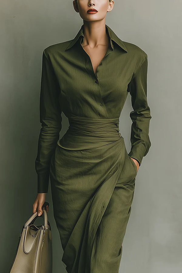 Olive | Women's Wrap-Style Long Sleeve Maxi Dress