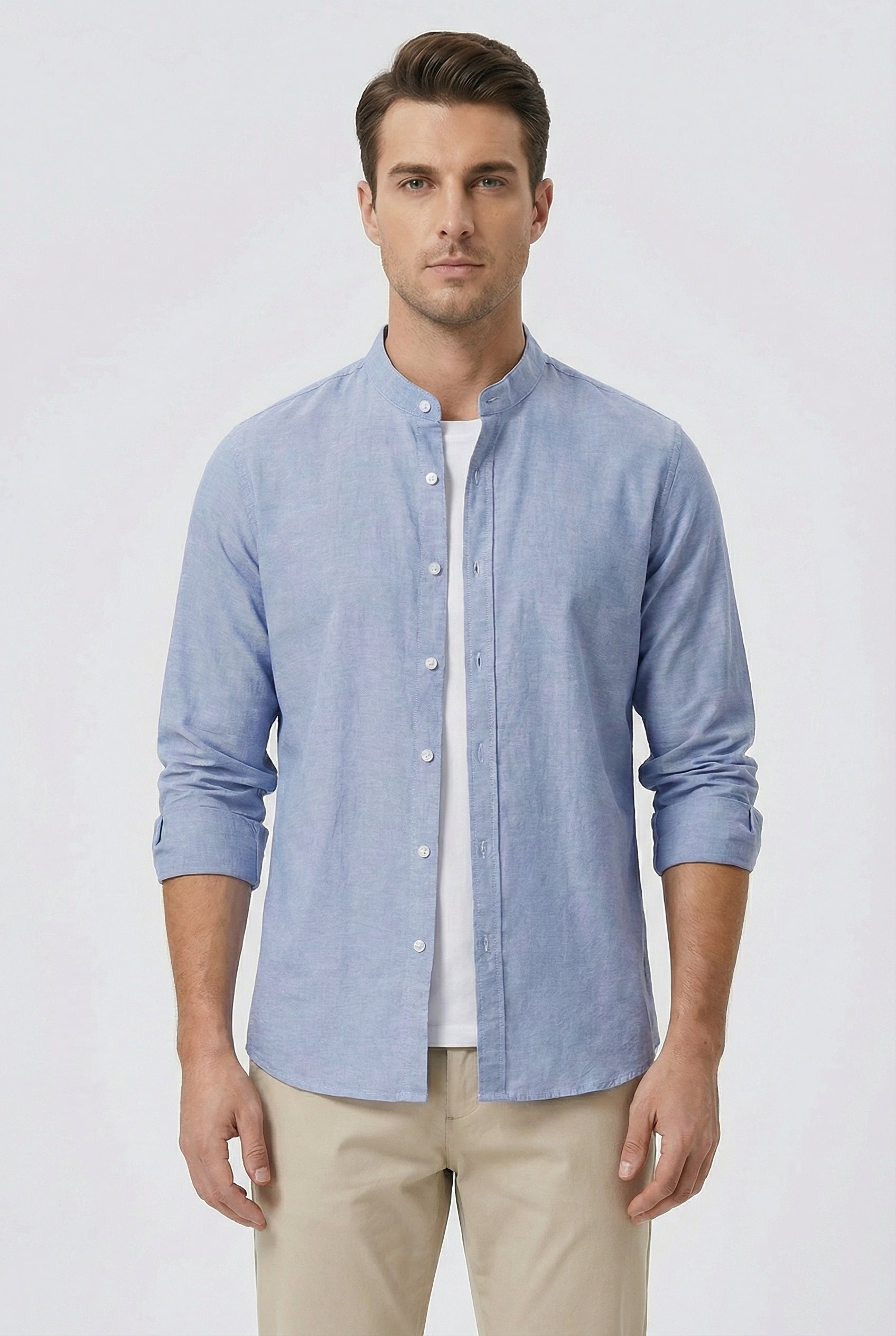 Aaron | Men's Linen Casual Shirt with Mandarin Collar