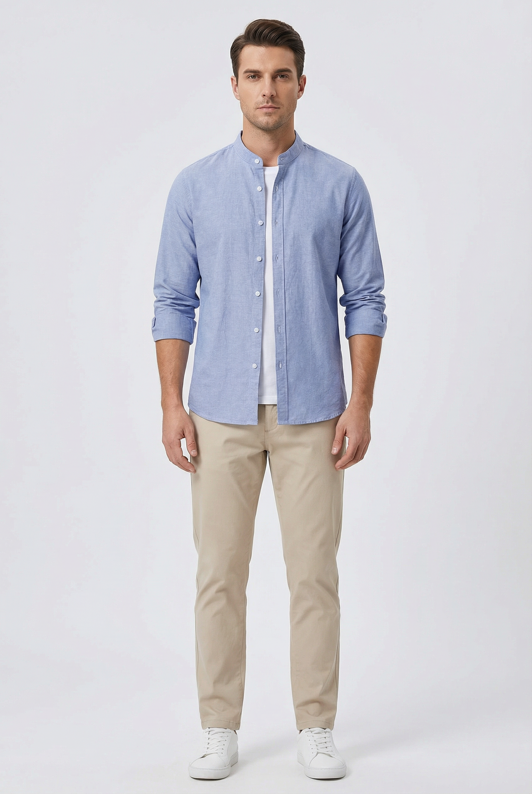 Aaron | Men's Linen Casual Shirt with Mandarin Collar