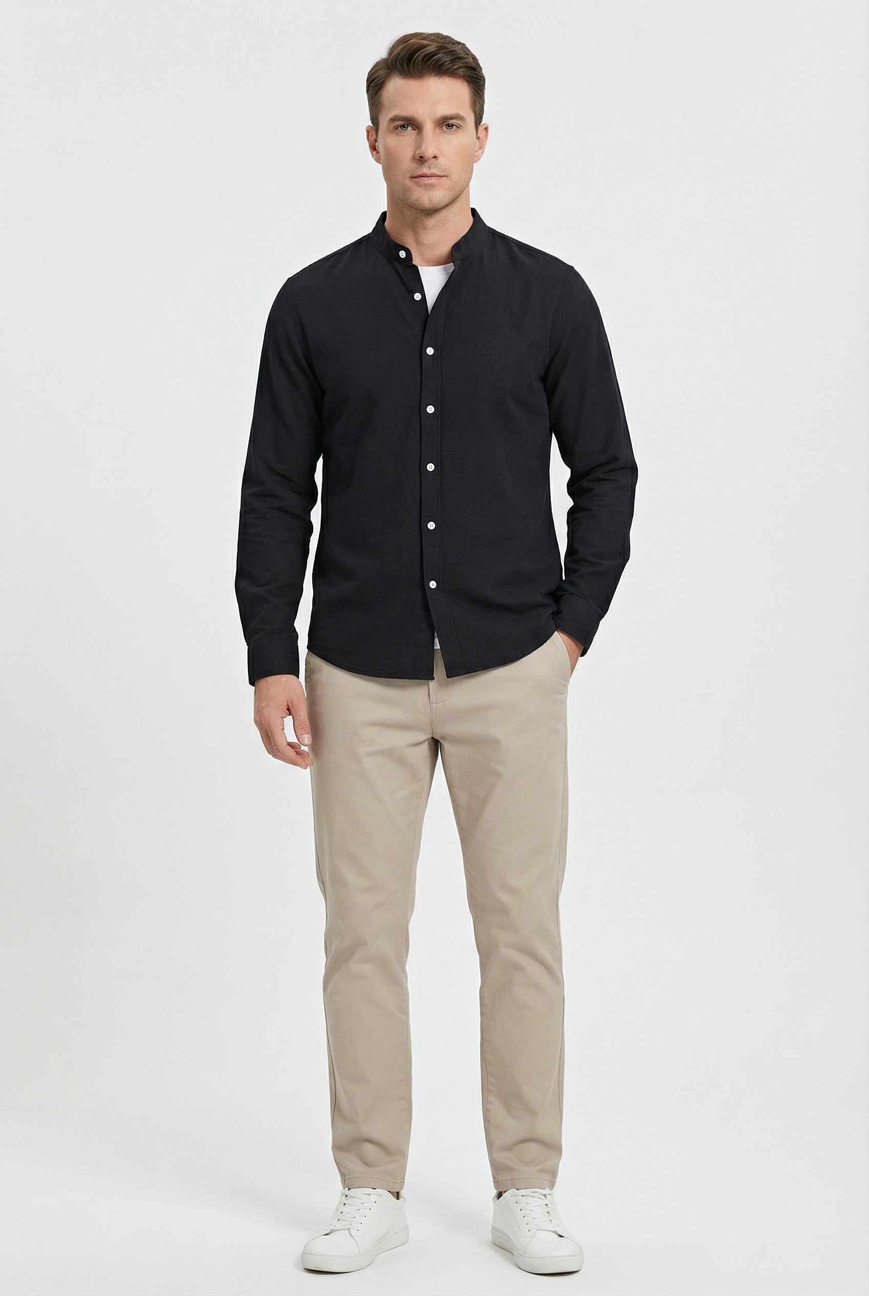 Aaron | Men's Linen Casual Shirt with Mandarin Collar