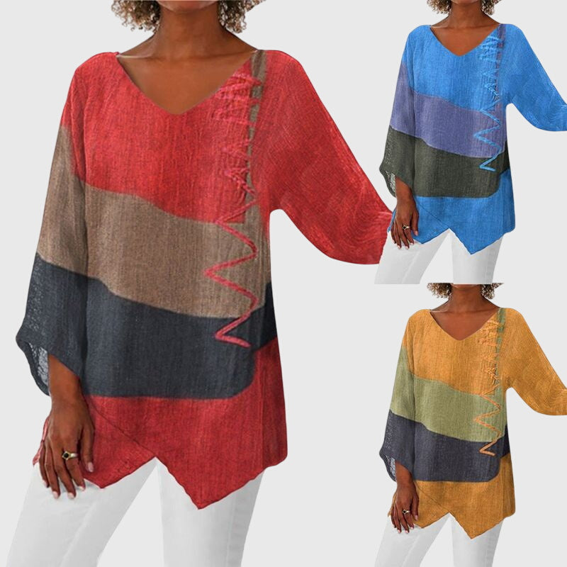 Nina | Women's Flattering V-Neck Top with Artistic Print