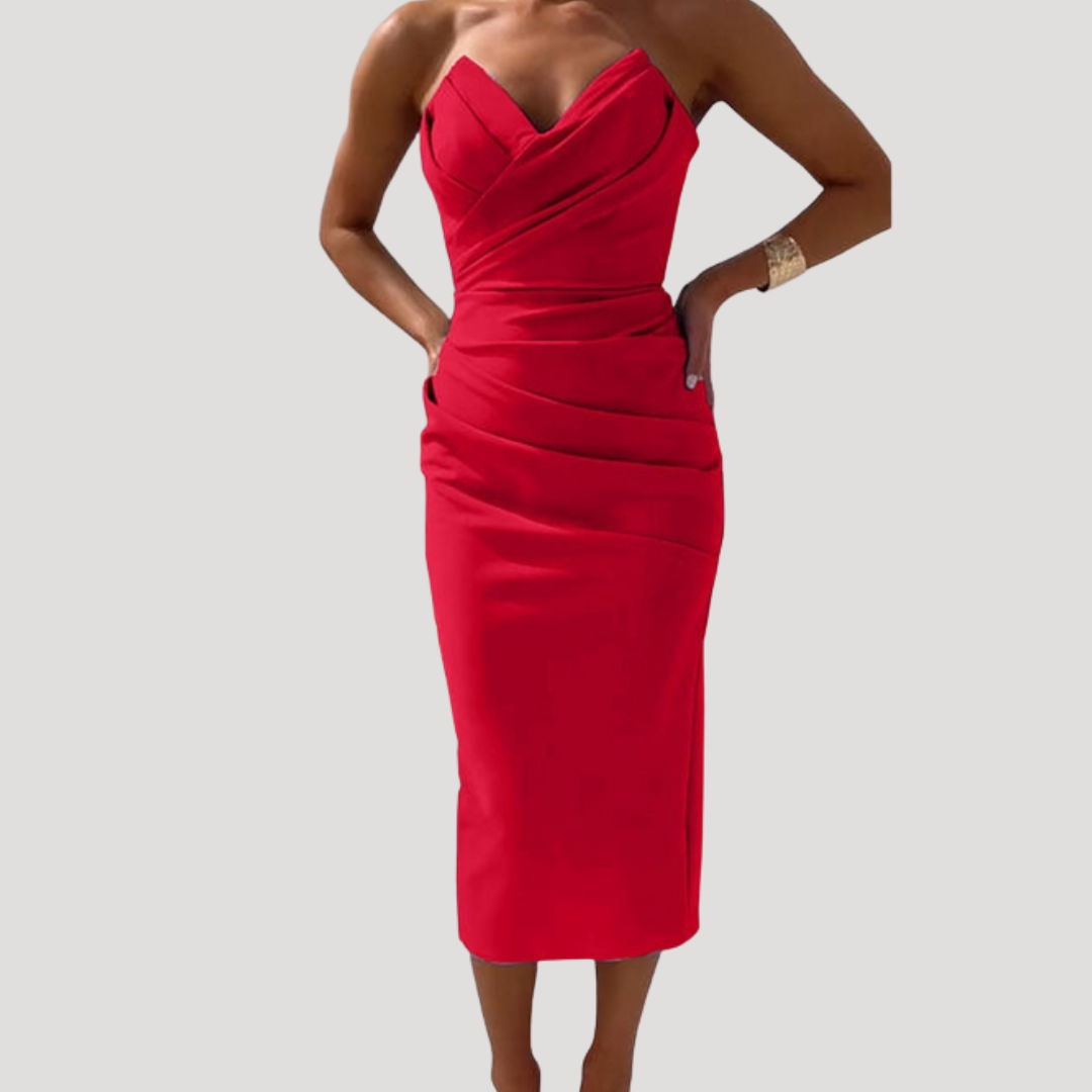 Eileen | Women's Strapless Ruched Midi Dress
