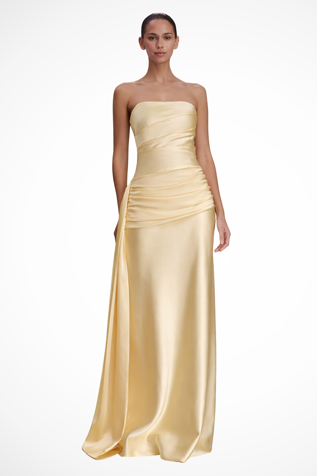 Janelle | Women's Satin Strapless Ruched Maxi Dress