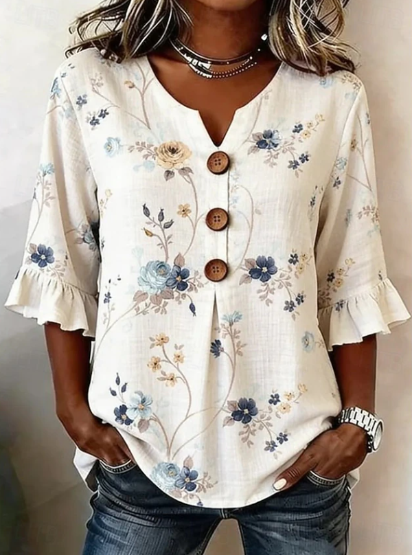 Zara | Striped Floral Bell Sleeve Blouse