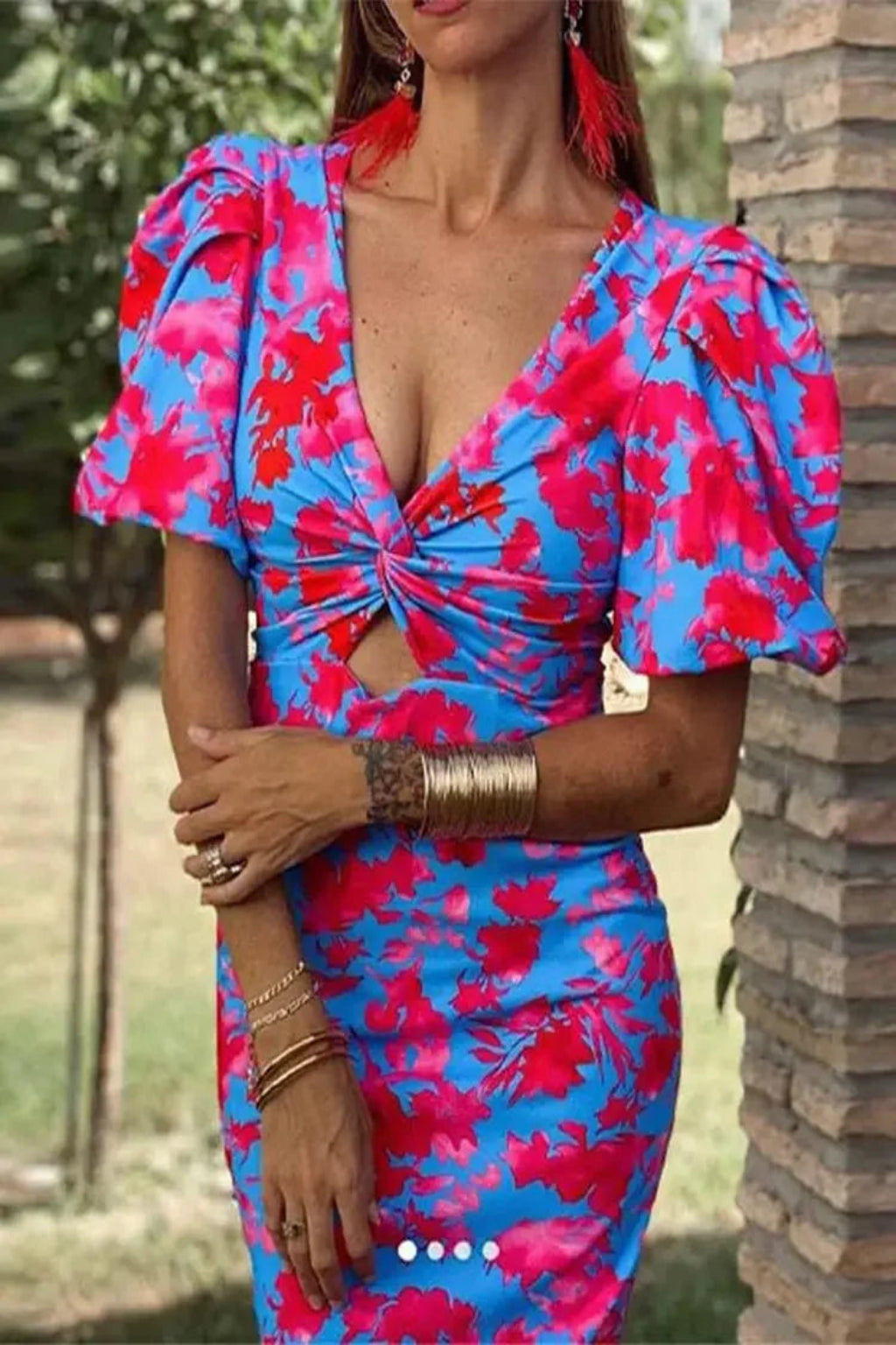 Lorraine | Women's Floral Twist Front Midi Dress