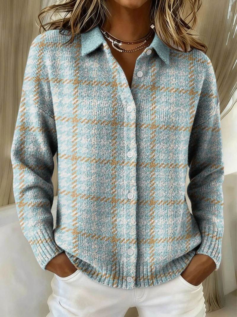 Tara | Women's Checked Blouse with Sand Accents