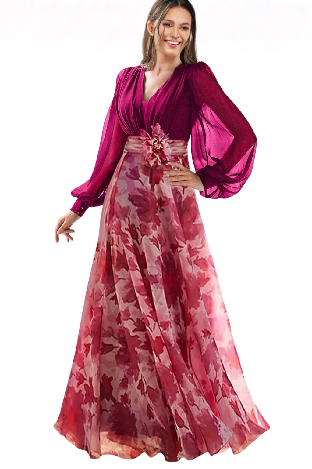 Valentina | Women's Floral Maxi Dress with Balloon Sleeves